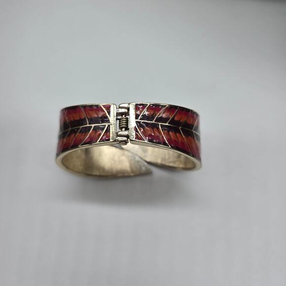 Vintage Statement Cuff Leaf Wrap Bracelet Artistic Enamel Brown Gold Boho Autumn - Picture 2 of 7